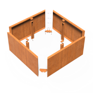 Kulmikas koottava Corten astia ilman pohjaa